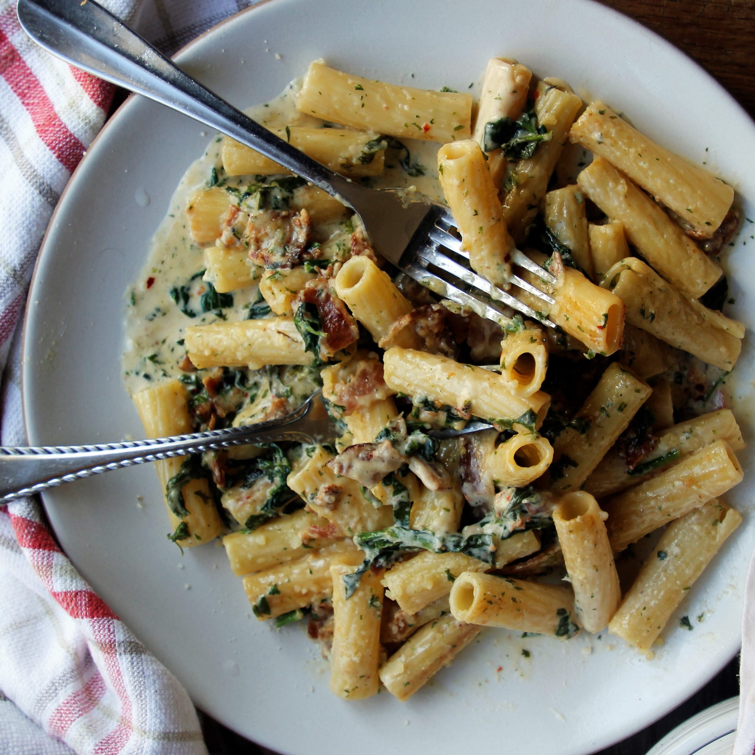 Creamy Bacon Rigatoni Loriana Shea Cooks