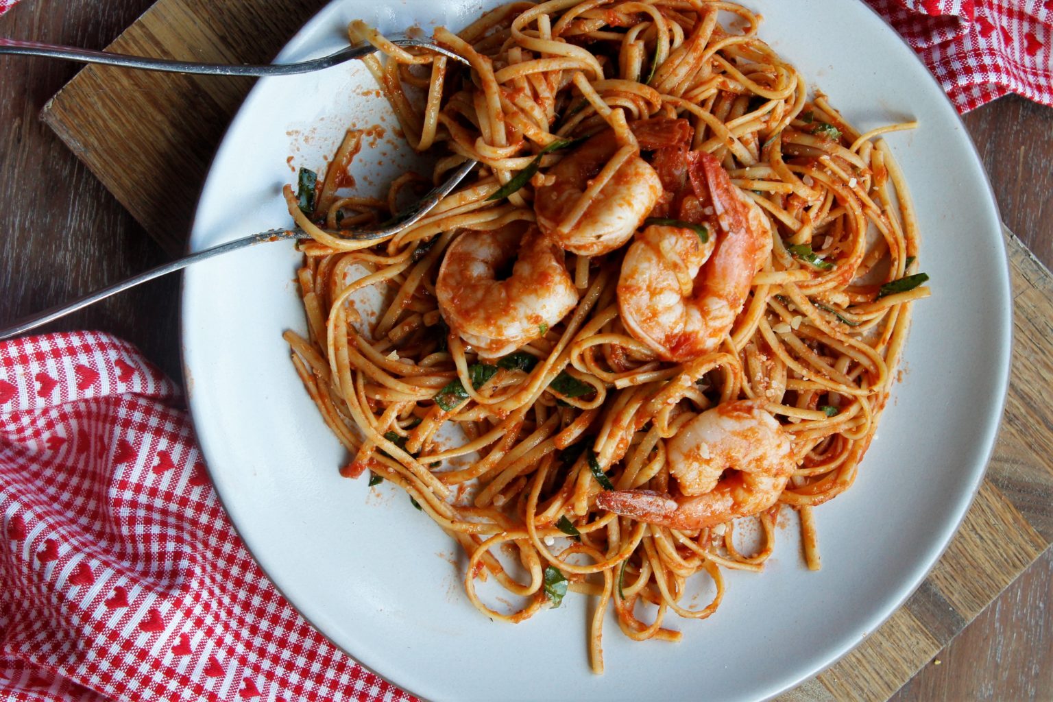 Arrabbiate Spicy shrimp linguine Recipe - Loriana Shea Cooks
